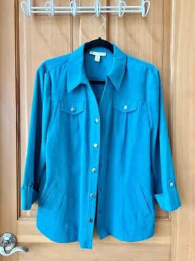 JM Collection Teal Blue Women’s Blazer Jacket with Silvertone Snap Closures
